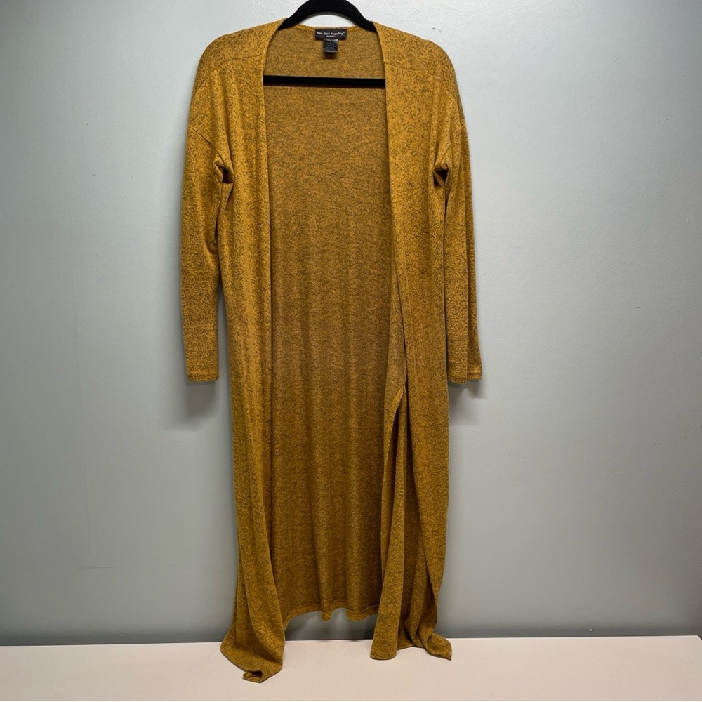 See You Monday Women’s Small Maxi Cardigan Heathered Gold Yellow Long Sleeve